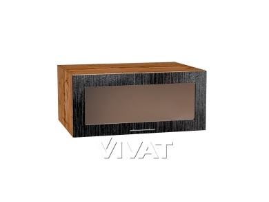 Шкаф верхний горизонтальный с увеличенной глубиной со стеклом Валерия-М 810 Чёрный металлик дождь / Дуб Вотан