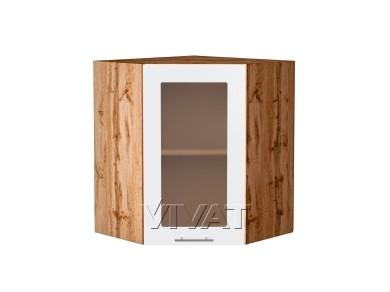Шкаф верхний угловой со стеклом Валерия-М 590 Белый глянец / Дуб Вотан