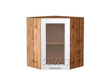 Шкаф верхний угловой со стеклом Валерия-М 590 Белый металлик / Дуб Вотан