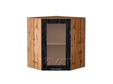 Шкаф верхний угловой со стеклом Валерия-М 590 Чёрный металлик дождь / Дуб Вотан