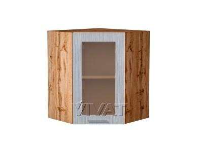 Шкаф верхний угловой со стеклом Валерия-М 590 Серый металлик дождь светлый / Дуб Вотан