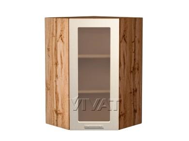 Шкаф верхний угловой со стеклом Валерия-М 600 Бежевый металлик / Дуб Вотан