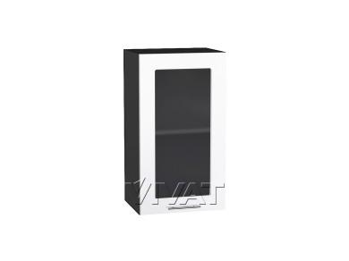 Шкаф верхний со стеклом Валерия-М 400 Белый глянец / Graphite
