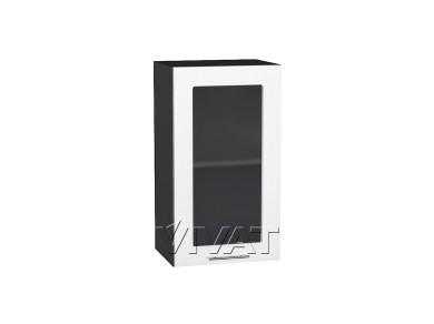 Шкаф верхний со стеклом Валерия-М 400/G Белый металлик
