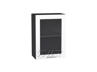 Шкаф верхний со стеклом Валерия-М 500 Белый глянец / Graphite