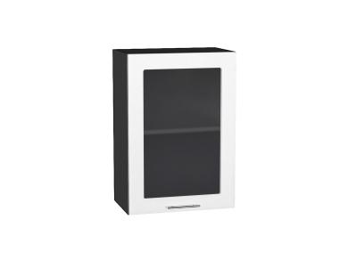Шкаф верхний со стеклом Валерия-М 500/G Белый металлик