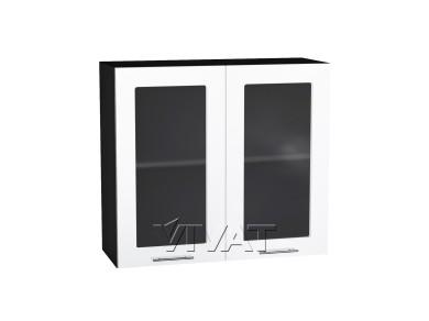 Шкаф верхний со стеклом Валерия-М 800 Белый глянец / Graphite