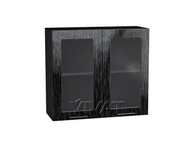 Шкаф верхний со стеклом Валерия-М 800 Чёрный металлик дождь / Graphite