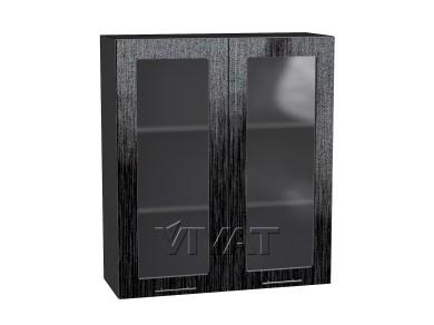 Шкаф верхний со стеклом Валерия-М 800Н/G Чёрный металлик дождь