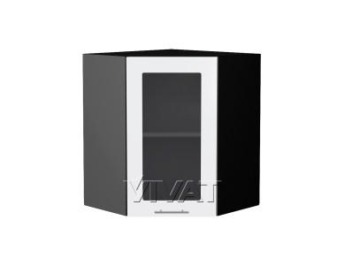 Шкаф верхний угловой со стеклом Валерия-М 590 Белый глянец / Graphite