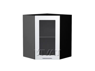 Шкаф верхний угловой со стеклом Валерия-М 590 Белый металлик / Graphite