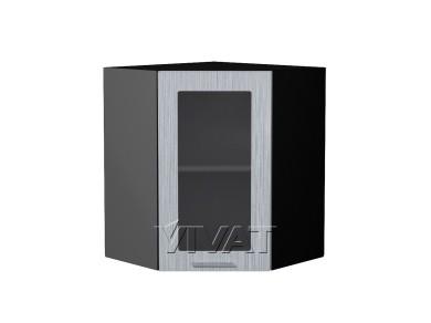 Шкаф верхний угловой со стеклом Валерия-М 590 Серый металлик дождь светлый / Graphite