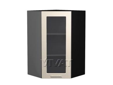 Шкаф верхний угловой со стеклом Валерия-М 600 Бежевый металлик / Graphite