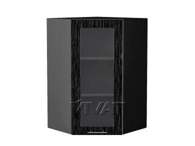 Шкаф верхний угловой со стеклом Валерия-М 590Н Чёрный металлик дождь / Graphite