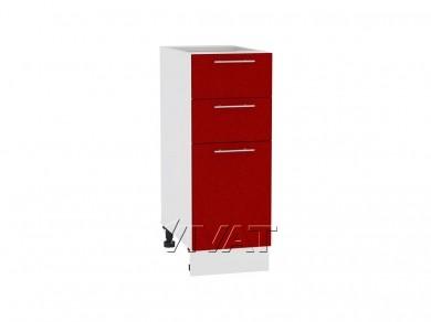 Шкаф нижний с 3-мя ящиками Валерия-М 300 Гранатовый металлик / Белый