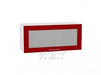 Шкаф верхний горизонтальный со стеклом Валерия-М 800 Гранатовый металлик / Белый