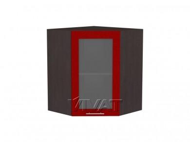 Шкаф верхний угловой со стеклом Валерия-М 590 Гранатовый металлик / Graphite