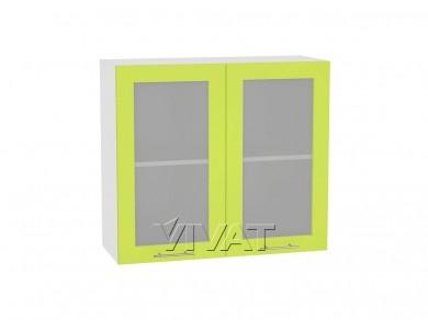 Шкаф верхний со стеклом Валерия-М 800 Лайм глянец / Белый