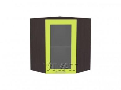 Шкаф верхний угловой со стеклом Валерия-М 590 Лайм глянец / Венге