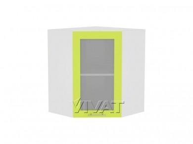Шкаф верхний угловой со стеклом Валерия-М 590 Лайм глянец / Белый