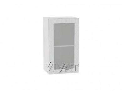 Шкаф верхний со стеклом Валерия-М 400Н Серый металлик дождь светлый / Белый