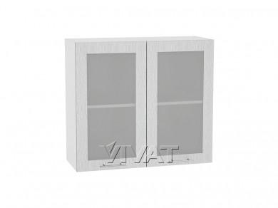 Шкаф верхний со стеклом Валерия-М 800Н Серый металлик дождь светлый / Белый
