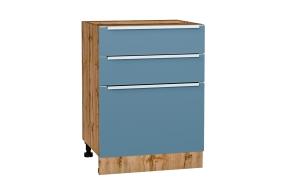 Шкаф нижний Фьюжн 600 с 3-мя ящиками Silky Blue / Дуб Вотан