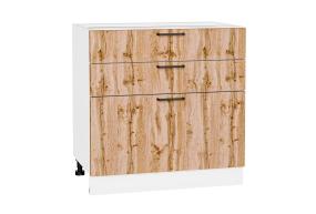 Шкаф нижний с 3-мя ящиками Флэт 800 Wotan Oak 2S / Белый