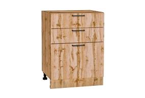 Шкаф нижний с 3-мя ящиками Флэт 600 Wotan Oak 2S / Дуб Вотан