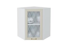 Шкаф верхний угловой со стеклом Ницца 590 Агат / Белый