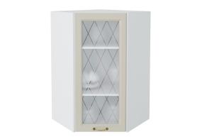 Шкаф верхний угловой со стеклом Ницца 590Н Агат / Белый