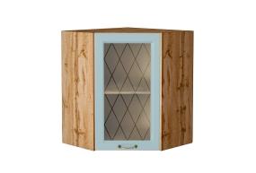 Шкаф верхний угловой со стеклом Ницца 590 Голубой / Дуб Вотан