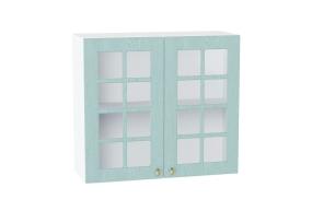 Шкаф верхний со стеклом Прованс 800 Голубой / Белый