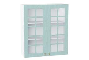 Шкаф верхний со стеклом Прованс 800Н Голубой / Белый