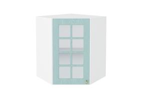 Шкаф верхний угловой со стеклом Прованс 590 Голубой / Белый