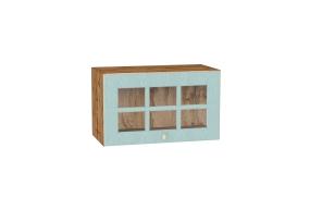 Шкаф верхний горизонтальный со стеклом Прованс 600 Голубой / Дуб Вотан