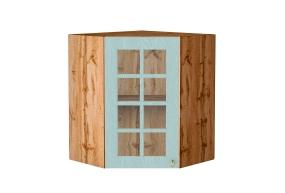 Шкаф верхний угловой со стеклом Прованс 590 Голубой / Дуб Вотан