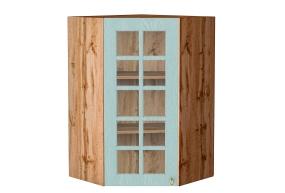 Шкаф верхний угловой со стеклом Прованс 590Н Голубой / Дуб Вотан