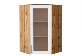 Шкаф верхний угловой со стеклом Сканди 590Н White Softwood / Дуб Вотан