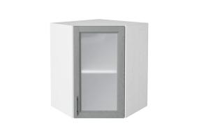 Шкаф верхний угловой со стеклом Сканди 590 Grey Softwood / Белый
