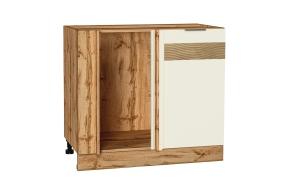 Шкаф нижний угловой с декором Терра 990М правый Ваниль Софт / Дуб Вотан
