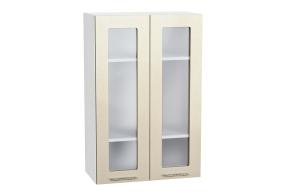 Шкаф верхний со стеклом Валерия-М 600Н Бежевый металлик / Белый