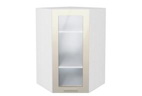 Шкаф верхний угловой со стеклом Валерия-М 590Н Бежевый металлик / Белый