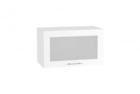 Шкаф верхний горизонтальный со стеклом Валерия-М 600 Белый глянец / Белый