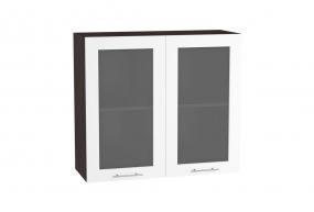 Шкаф верхний со стеклом Валерия-М 800 Белый глянец / Венге