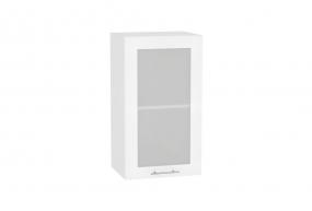 Шкаф верхний со стеклом Валерия-М 400 Белый металлик / Белый