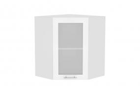 Шкаф верхний угловой со стеклом Валерия-М 590 Белый металлик / Белый