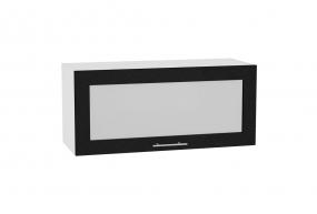 Шкаф верхний горизонтальный со стеклом Валерия-М 800 Чёрный металлик / Белый