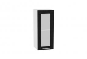 Шкаф верхний со стеклом Валерия-М 300 Чёрный металлик / Белый