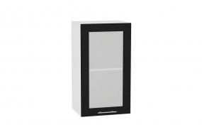 Шкаф верхний со стеклом Валерия-М 400 Чёрный металлик / Белый